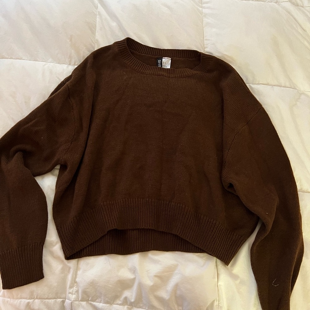 H&M Brown Crew Neck Sweater Classic Knit Design